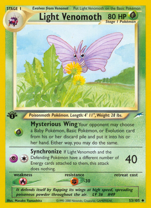 1995 venonat pokemon card value Light Venomoth (53/105) [Neo Destiny 1st Edition]